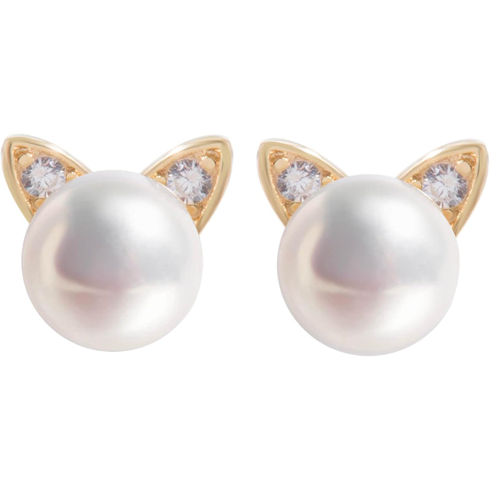 Cubic Zirconia Ear Cat Pearl Stud Earrings