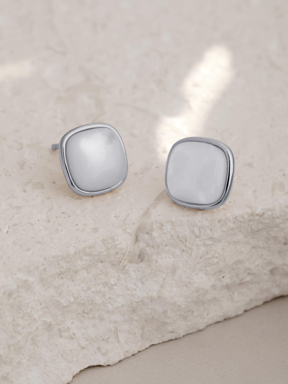 Convex Shape Mother Of Pearl Stud Earrings