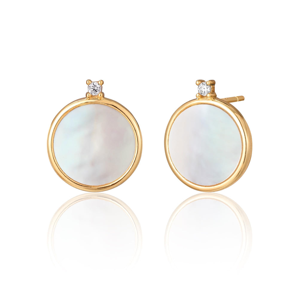 Round Mother of Pearl with CZ Stud Earrings