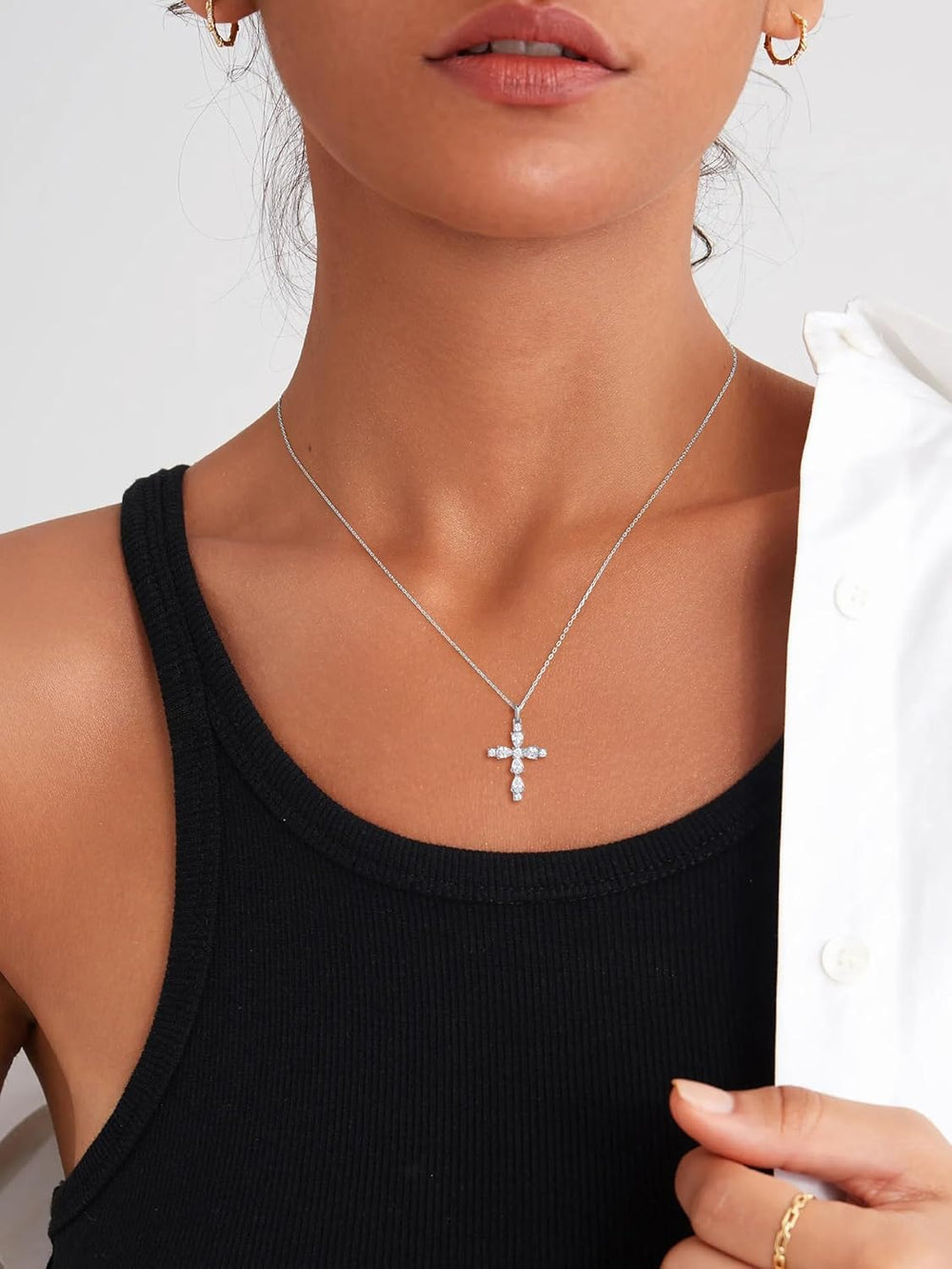 Cz Diamond Cross Pendant Necklace