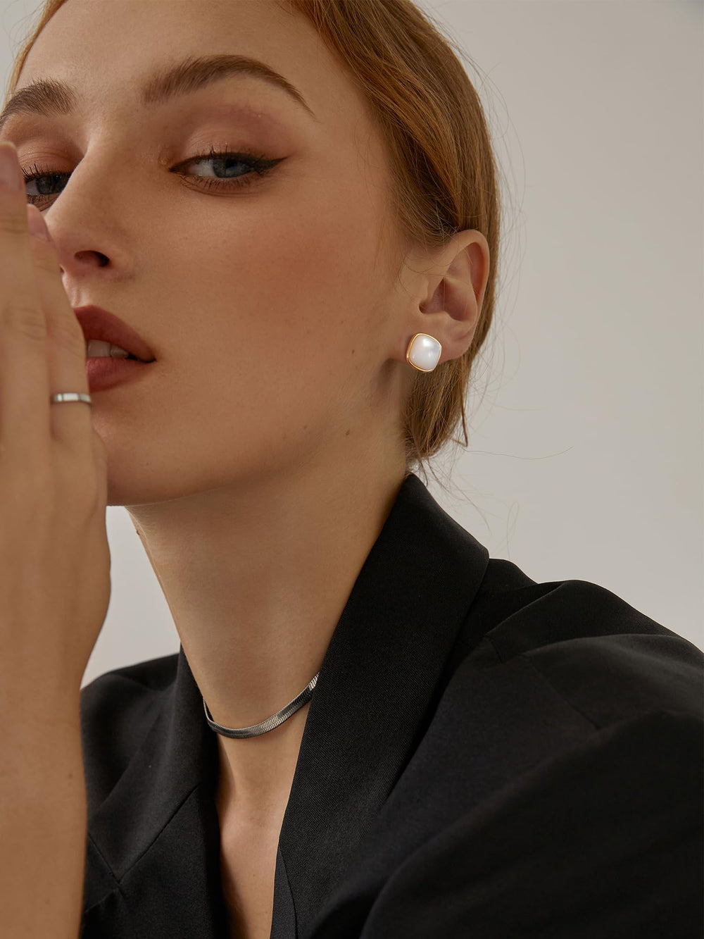 Convex Shape Mother Of Pearl Stud Earrings