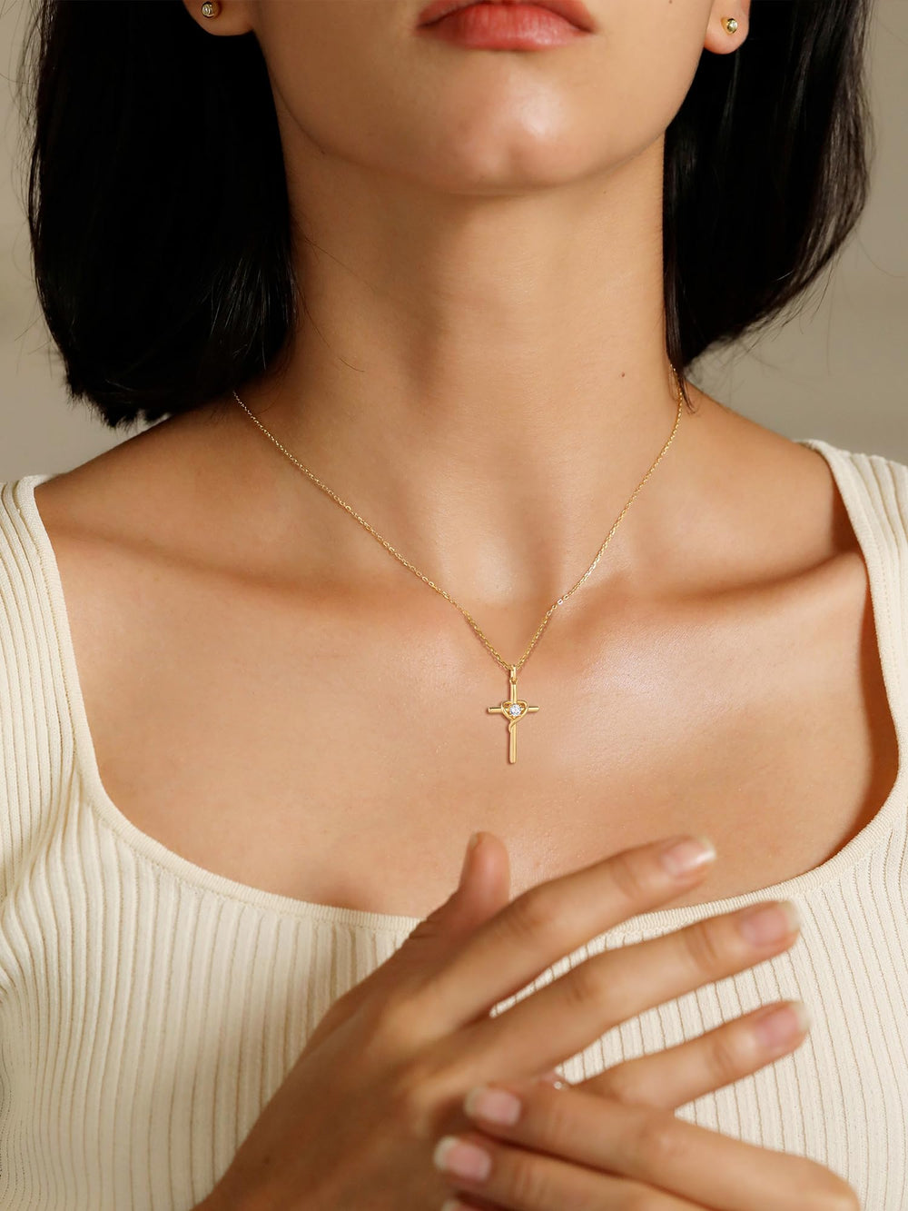 S.Leaf Single Diamond Love Women's Cross Necklace