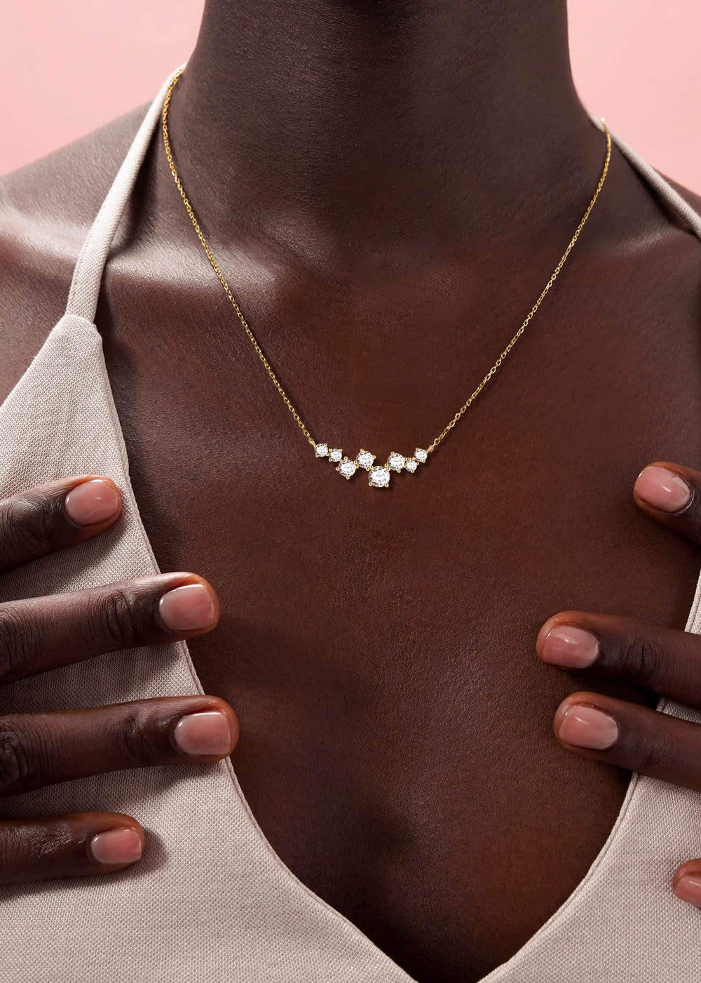 Smiling Curved Circular Cluster Diamond Pendant Necklace