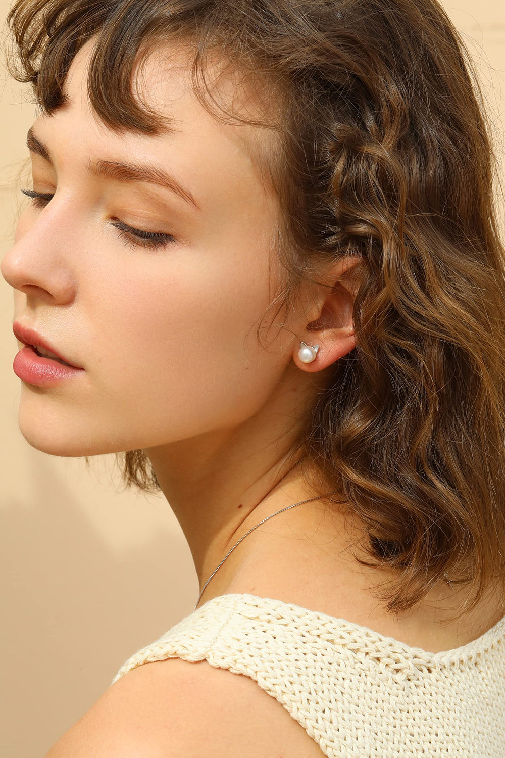 Cat Ear Pearl Stud Earrings