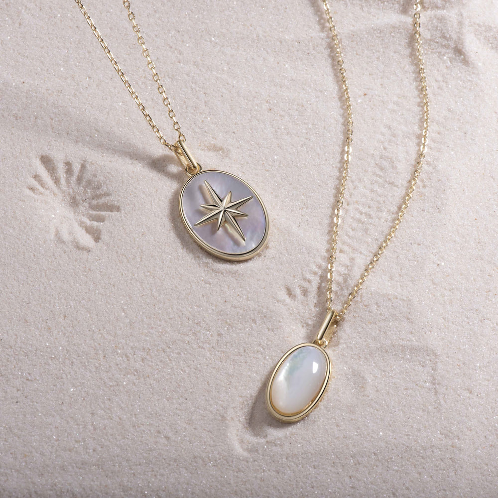 Moter of Pearl Star Signet Coin Necklace for women gift ideas