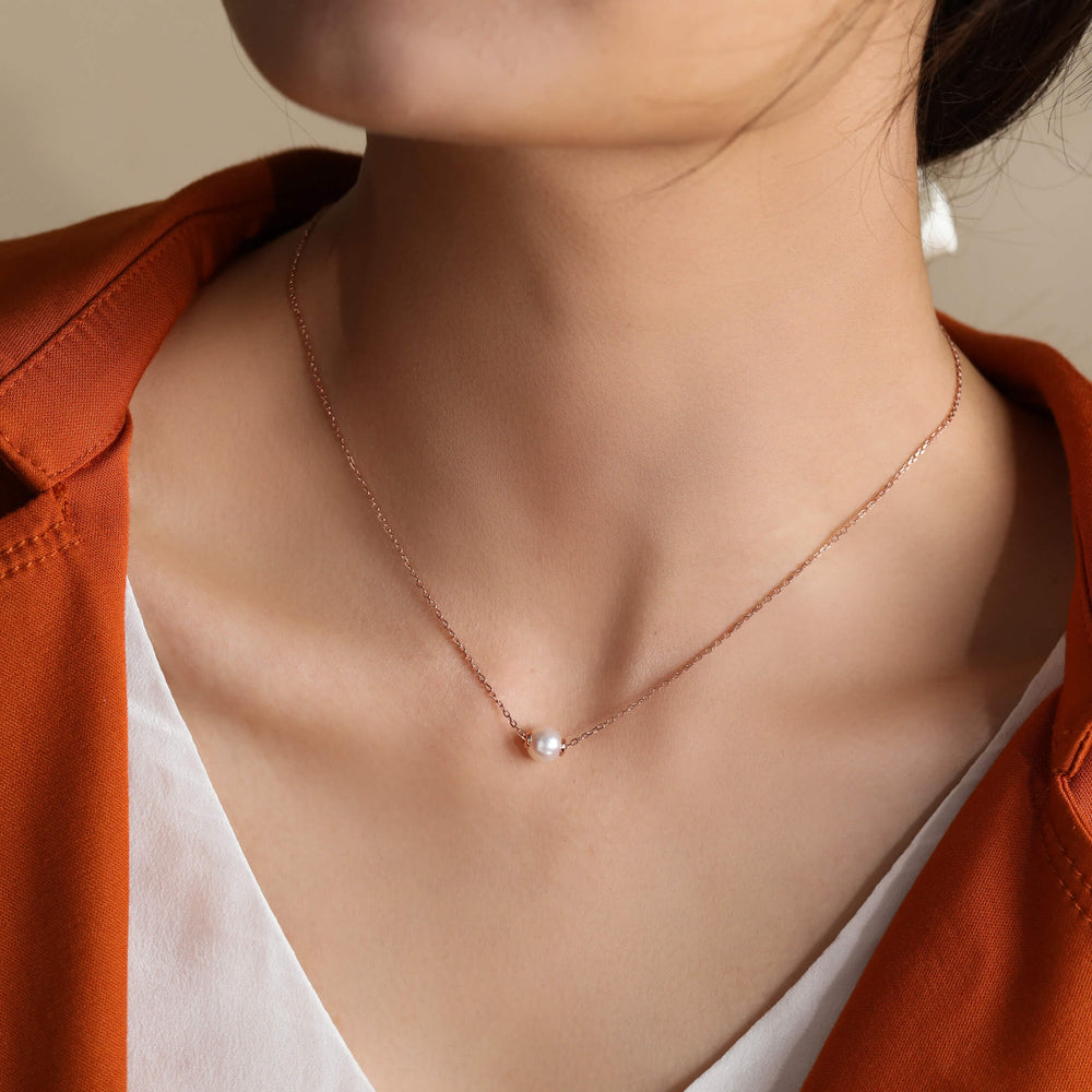 Round Single Pearl Necklace sterling silver